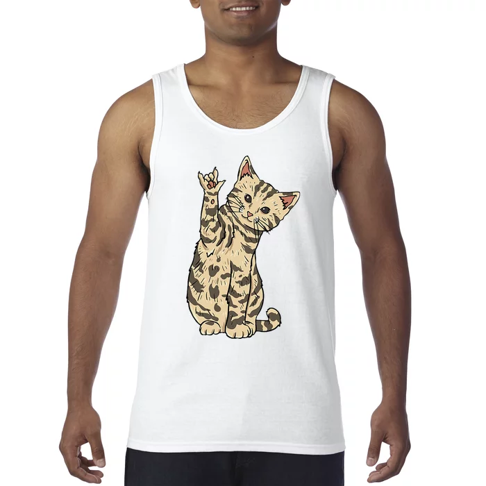 ILY Cat ASL Hand Gesture Deaf Hearing Loss Awareness Tank Top