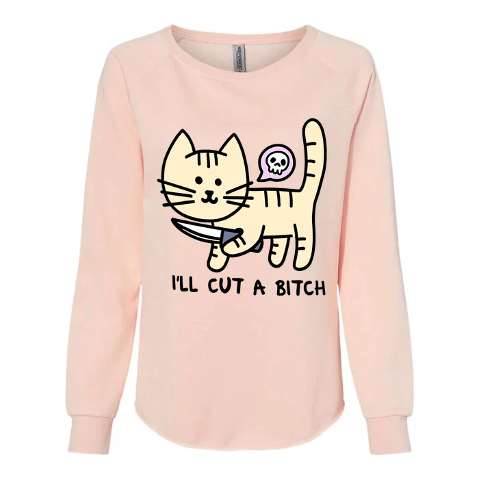 ILl Cut A Bitch Funny Cat Womens California Wash Sweatshirt