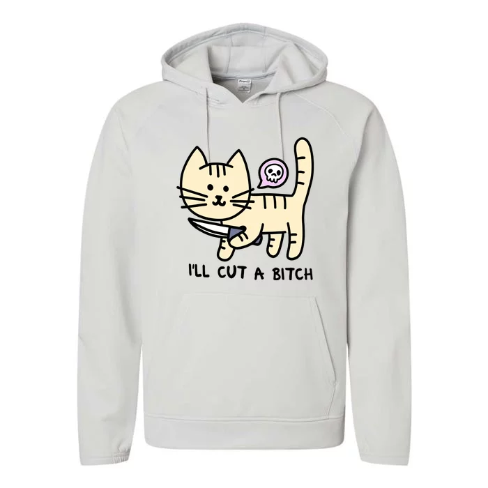 ILl Cut A Bitch Funny Cat Performance Fleece Hoodie