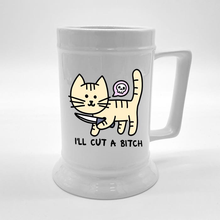 ILl Cut A Bitch Funny Cat Front & Back Beer Stein