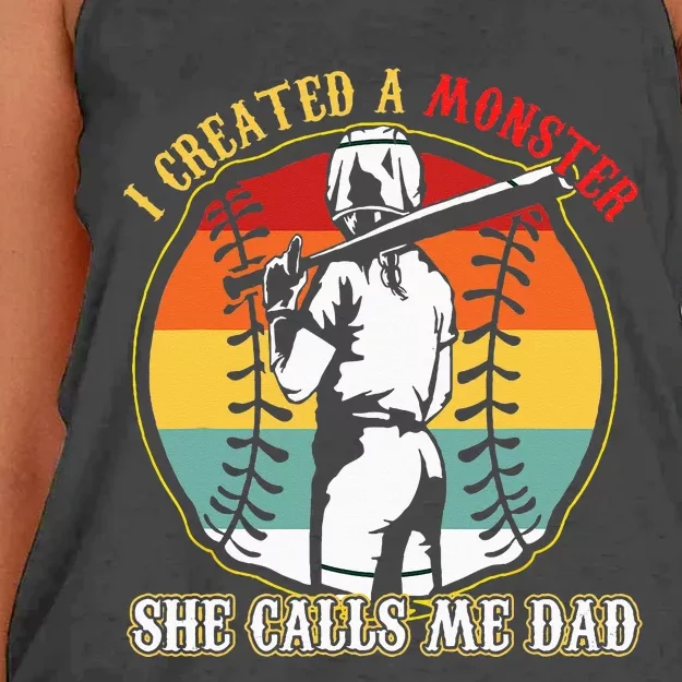 I Created A Monster She Call Me Dad Baseball Softball Dad Women's Knotted Racerback Tank