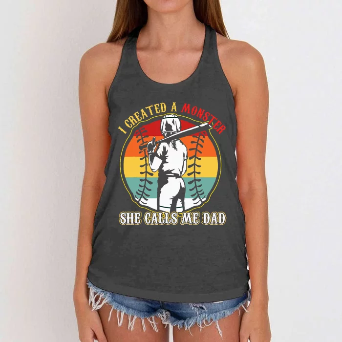 I Created A Monster She Call Me Dad Baseball Softball Dad Women's Knotted Racerback Tank