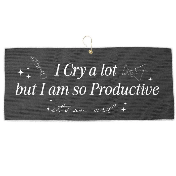 I Cry A Lot But IM So Productive Funny Mental Health Large Microfiber Waffle Golf Towel