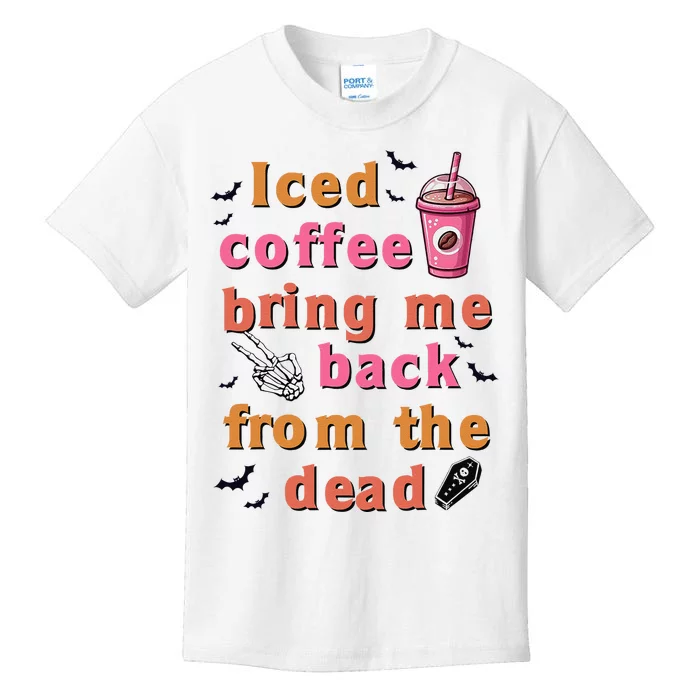 Iced Coffee Brings Me Back From The Dead Funny Halloween Kids T-Shirt