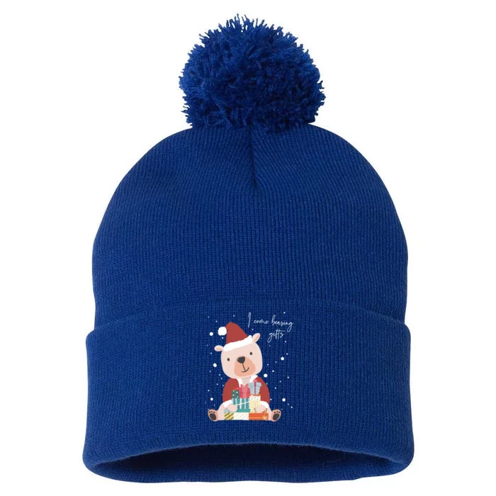 I Come Bearing Funny Gift Funny Christmas Santa Claus Polar Bear Funny Gift Pom Pom 12in Knit Beanie