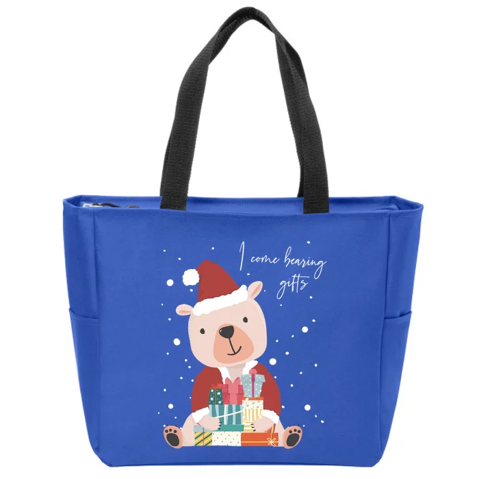 I Come Bearing Funny Gift Funny Christmas Santa Claus Polar Bear Funny Gift Zip Tote Bag