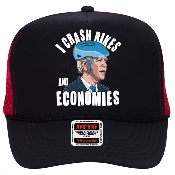 I Crash Bikes And Economies Anti Biden High Crown Mesh Trucker Hat