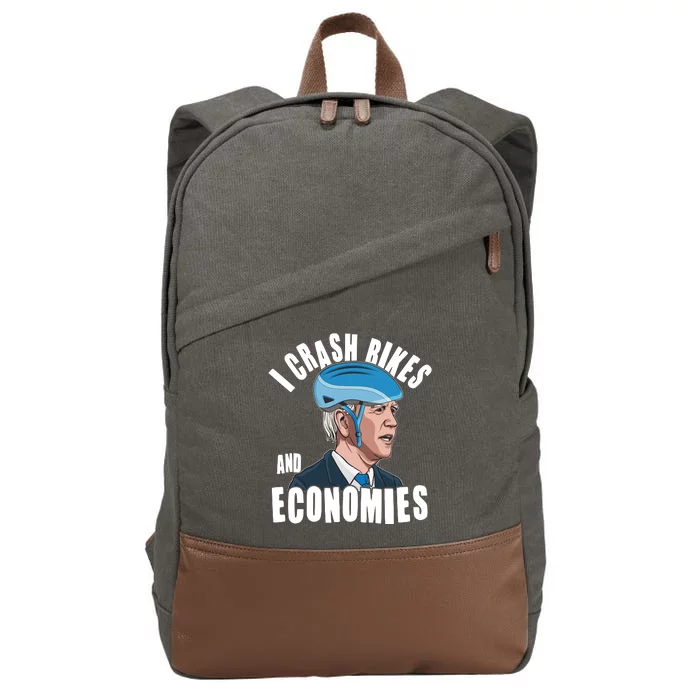 I Crash Bikes And Economies Anti Biden Cotton Canvas Backpack