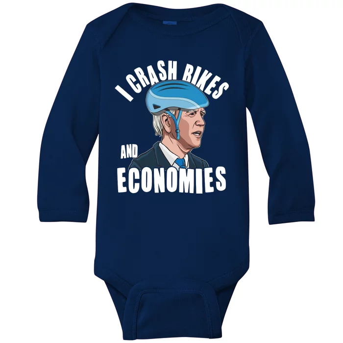 I Crash Bikes And Economies Anti Biden Baby Long Sleeve Bodysuit