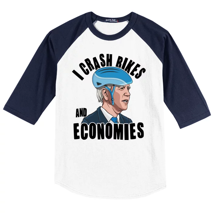 I Crash Bikes And Economies Anti Biden Baseball Sleeve Shirt