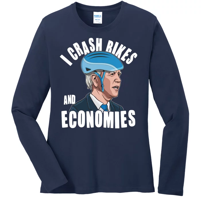 I Crash Bikes And Economies Anti Biden Ladies Long Sleeve Shirt