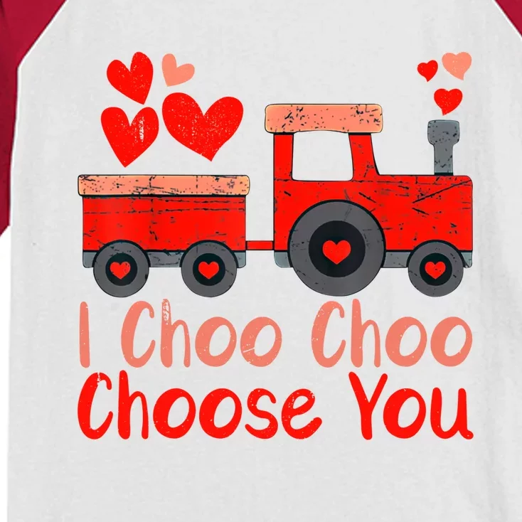 I Choo Choo Choose You Cute Train Heart Valentines Day Gift Kids Colorblock Raglan Jersey