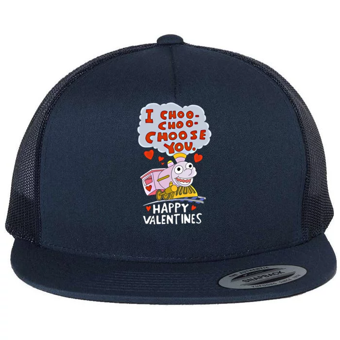 I Choo Choo Choose You Train Love Hearts Valentines Day Gift Flat Bill Trucker Hat