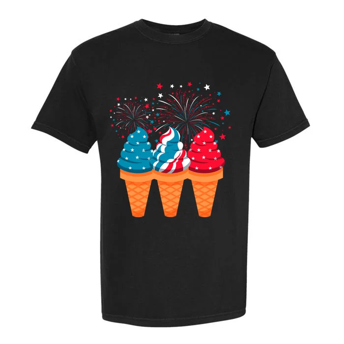 Ice Cream Cones 4th Of July Patriotic Usa Flag Pride Summer Garment-Dyed Heavyweight T-Shirt