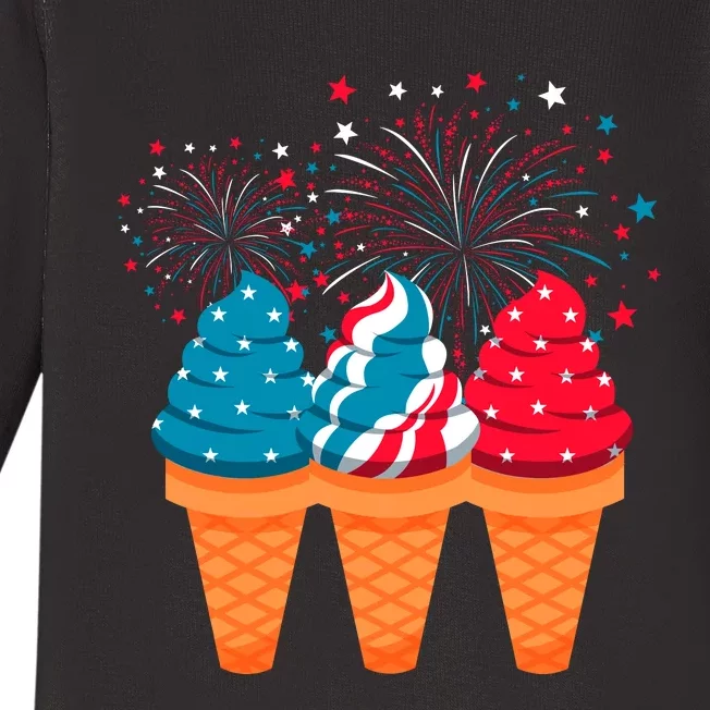 Ice Cream Cones 4th Of July Patriotic Usa Flag Pride Summer Baby Long Sleeve Bodysuit