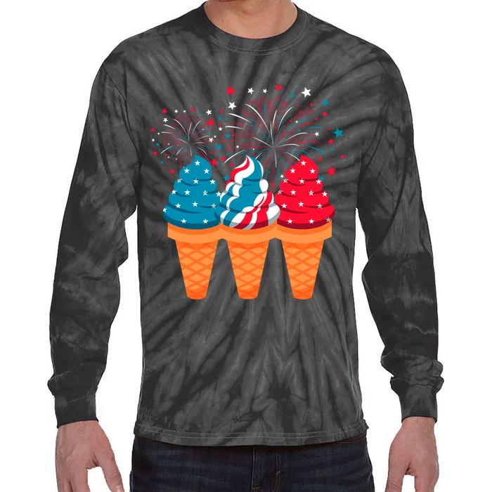 Ice Cream Cones 4th Of July Patriotic Usa Flag Pride Summer Tie-Dye Long Sleeve Shirt