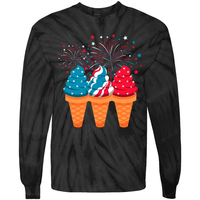 Ice Cream Cones 4th Of July Patriotic Usa Flag Pride Summer Tie-Dye Long Sleeve Shirt