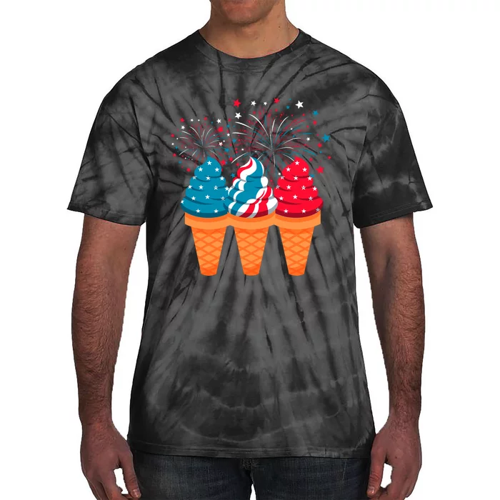 Ice Cream Cones 4th Of July Patriotic Usa Flag Pride Summer Tie-Dye T-Shirt