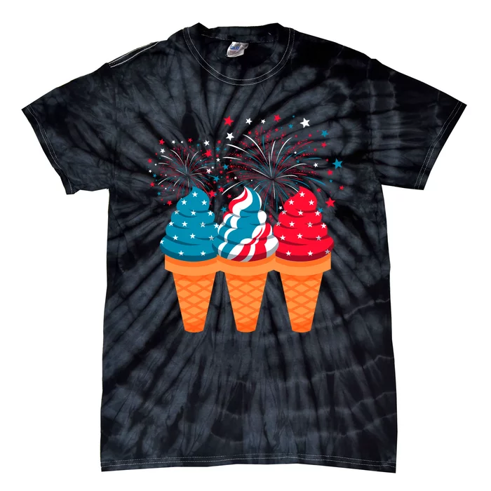 Ice Cream Cones 4th Of July Patriotic Usa Flag Pride Summer Tie-Dye T-Shirt