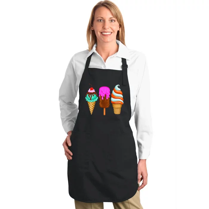 Ice Cream Cone Scoop Popsicle Cherry Summer Vacation Full-Length Apron With Pocket