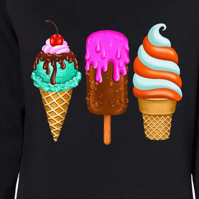 Ice Cream Cone Scoop Popsicle Cherry Summer Vacation Womens California Wash Sweatshirt