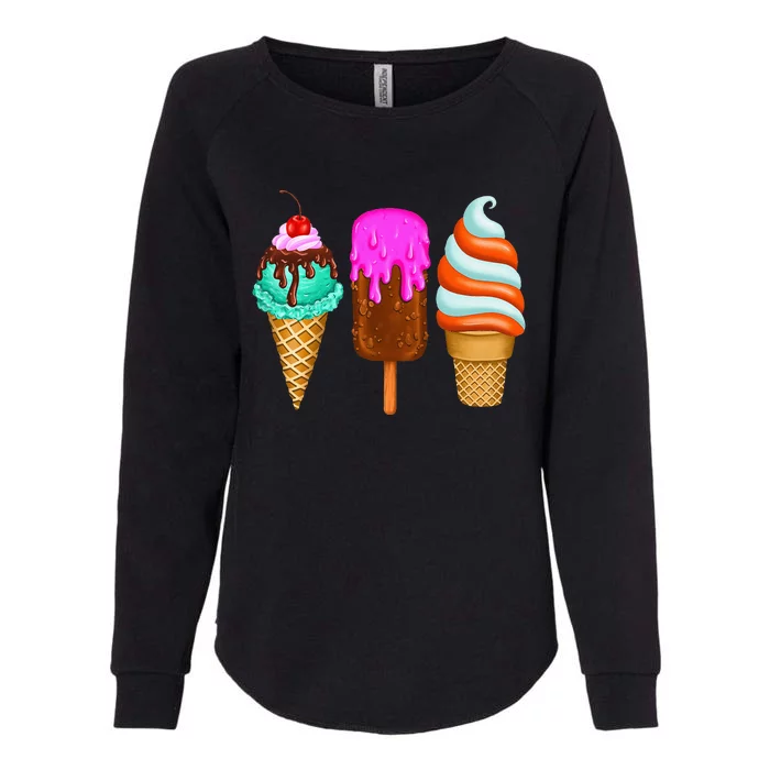 Ice Cream Cone Scoop Popsicle Cherry Summer Vacation Womens California Wash Sweatshirt