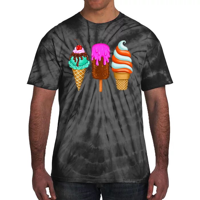 Ice Cream Cone Scoop Popsicle Cherry Summer Vacation Tie-Dye T-Shirt