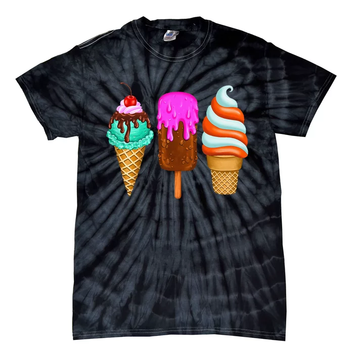 Ice Cream Cone Scoop Popsicle Cherry Summer Vacation Tie-Dye T-Shirt