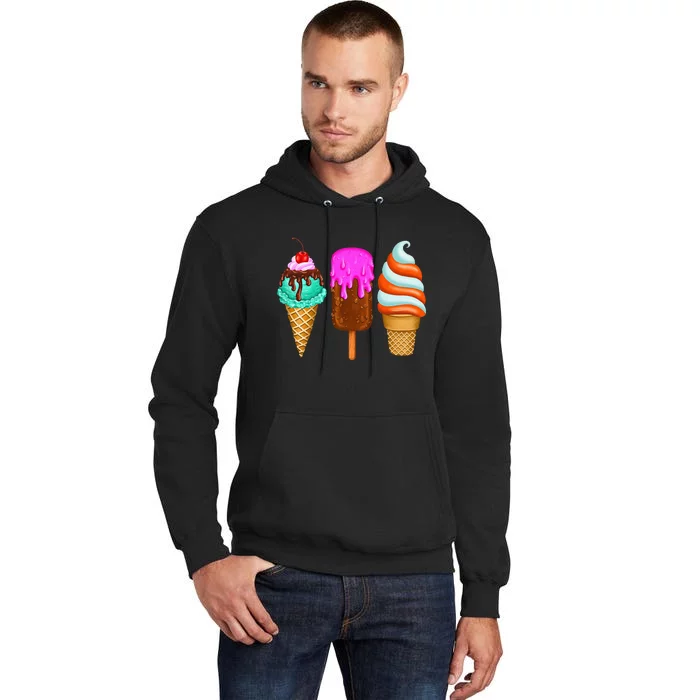 Ice Cream Cone Scoop Popsicle Cherry Summer Vacation Tall Hoodie