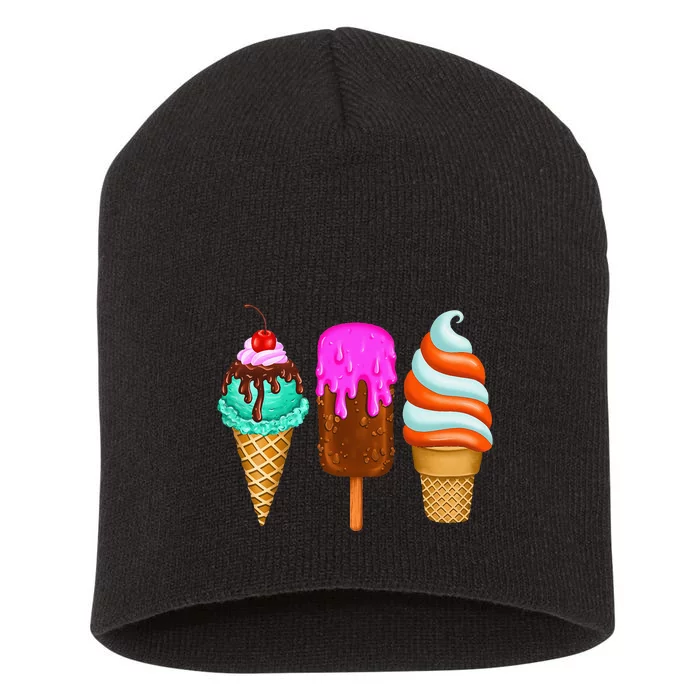 Ice Cream Cone Scoop Popsicle Cherry Summer Vacation Short Acrylic Beanie