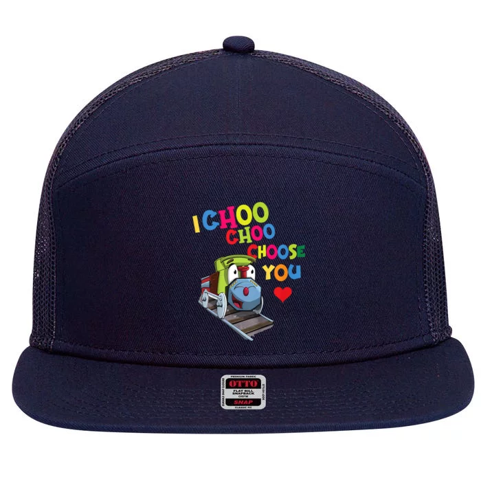 I Choo Choo Choose You Valentine's Day Train 7 Panel Mesh Trucker Snapback Hat