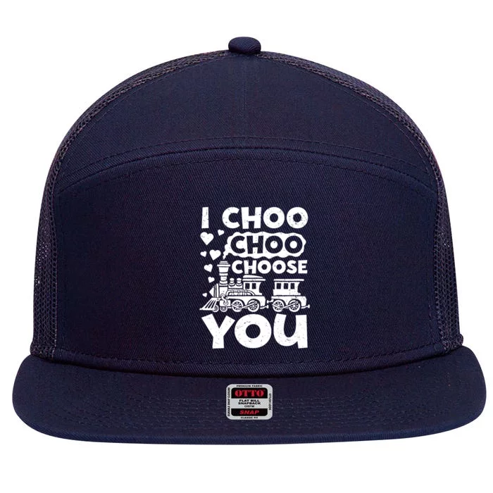 I Choo Choo Choose You Valentines Day Train Locomotive Cute Gift 7 Panel Mesh Trucker Snapback Hat