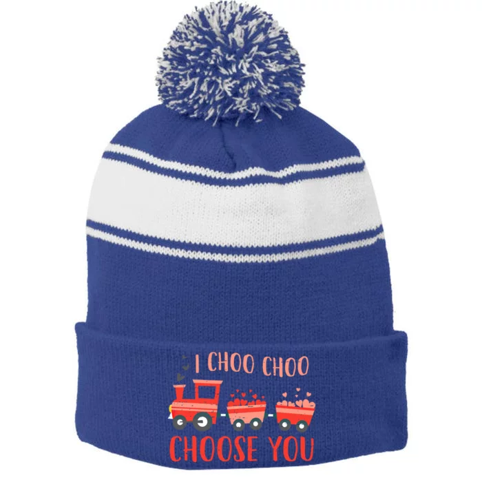 I Choo Choo Choose You Valentines Day Train Cute Gift Stripe Pom Pom Beanie