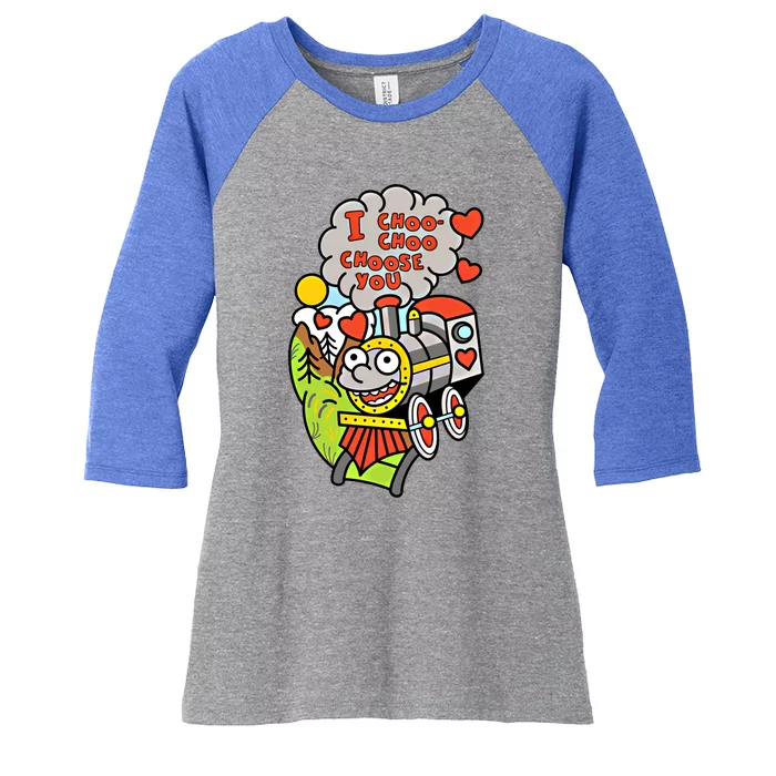 I Choo Choo Choose You Valentines Day Train Gift Women's Tri-Blend 3/4-Sleeve Raglan Shirt