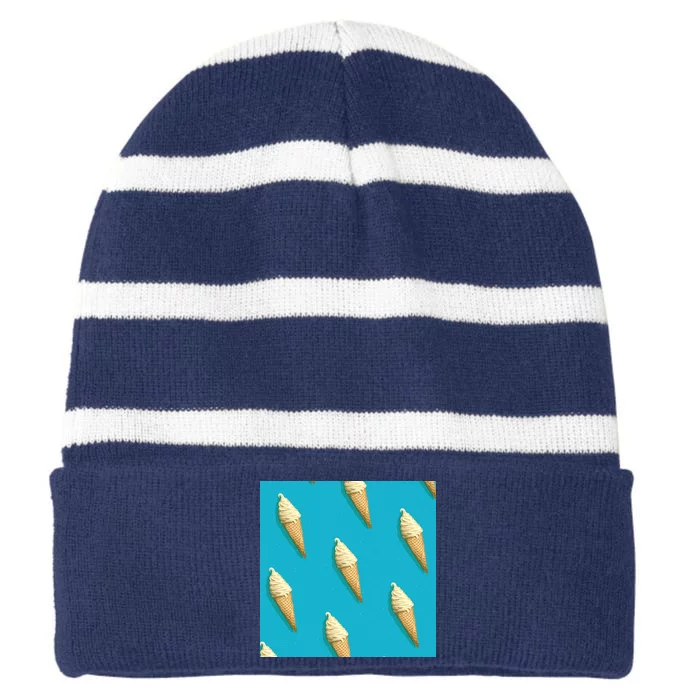 Ice Cream Cone Pattern Striped Beanie with Solid Band