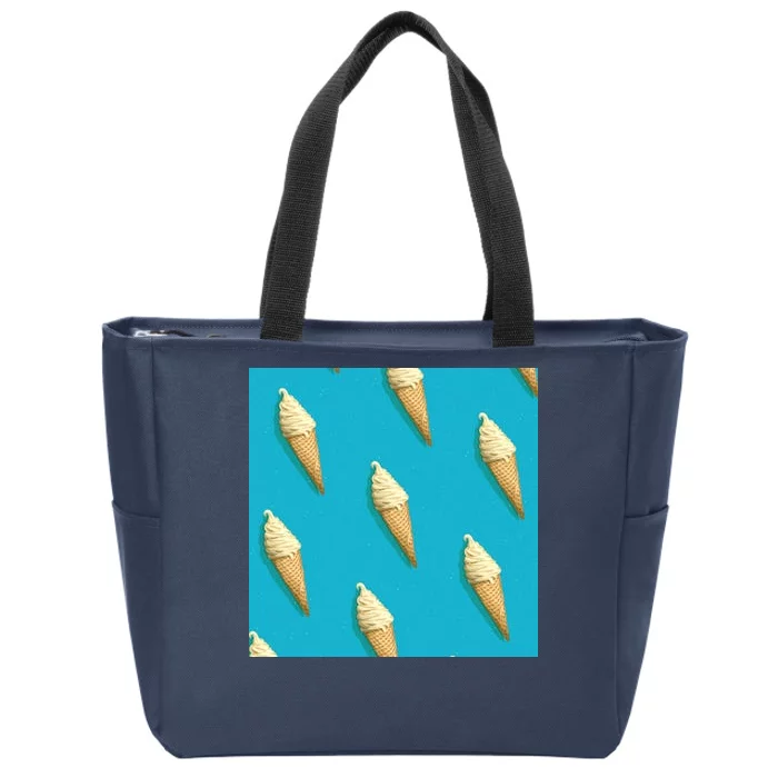 Ice Cream Cone Pattern Zip Tote Bag