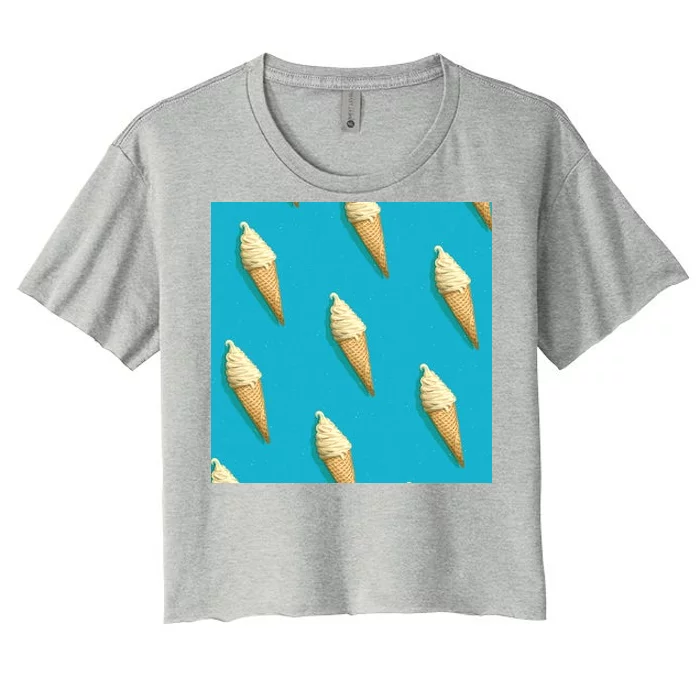 Ice Cream Cone Pattern Women's Crop Top Tee