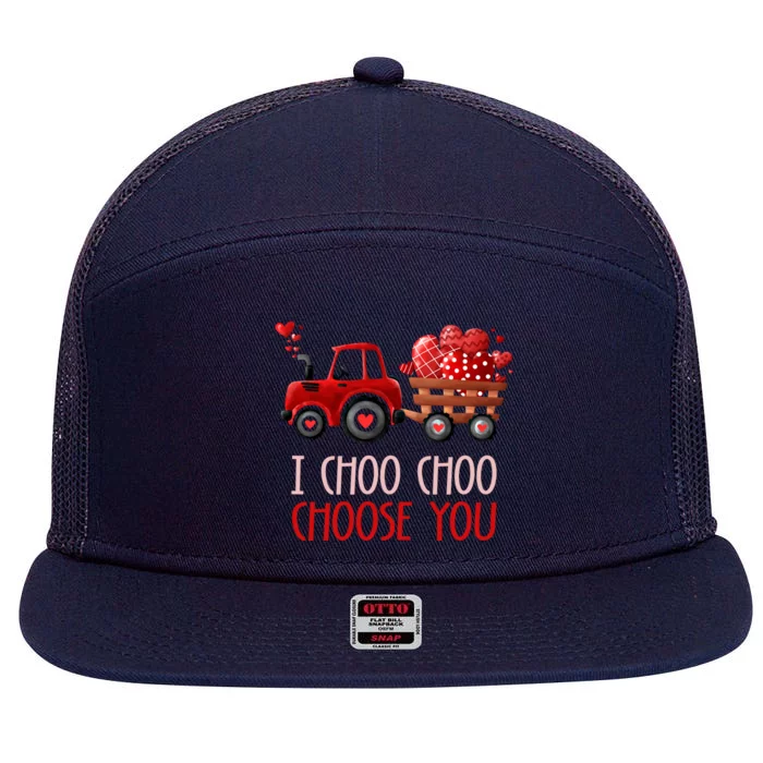 I Choo Choo Choose You Valentines Day Train With Red Hearts Gift 7 Panel Mesh Trucker Snapback Hat