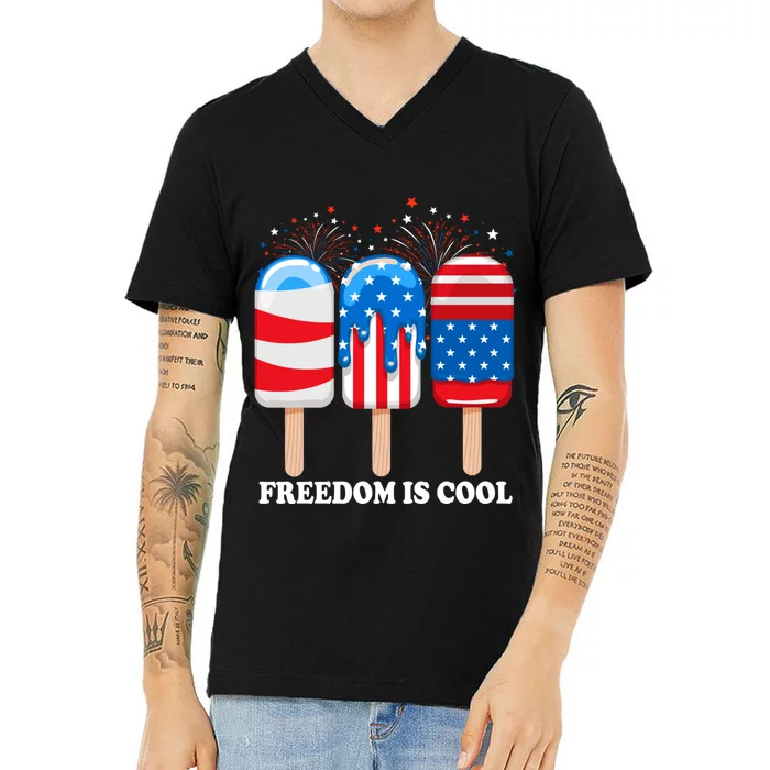 Ice Cream Cones Funny 4th Of July Patriotic America V-Neck T-Shirt