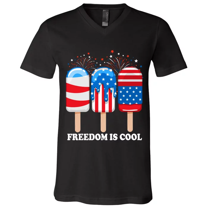 Ice Cream Cones Funny 4th Of July Patriotic America V-Neck T-Shirt