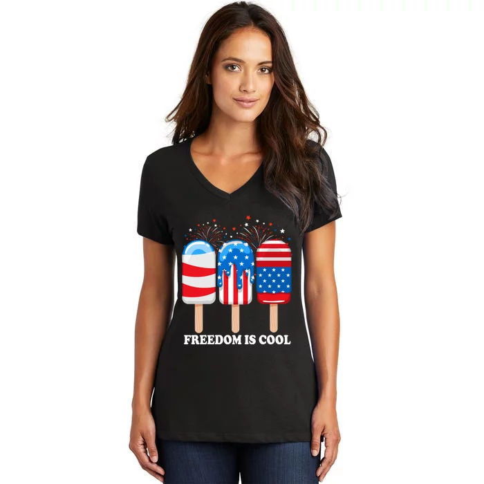 Ice Cream Cones Funny 4th Of July Patriotic America Women's V-Neck T-Shirt