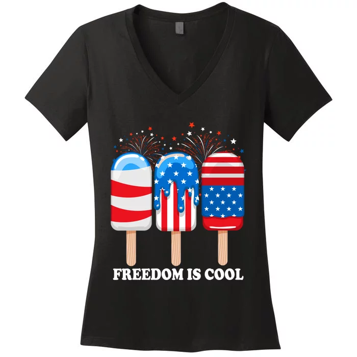 Ice Cream Cones Funny 4th Of July Patriotic America Women's V-Neck T-Shirt