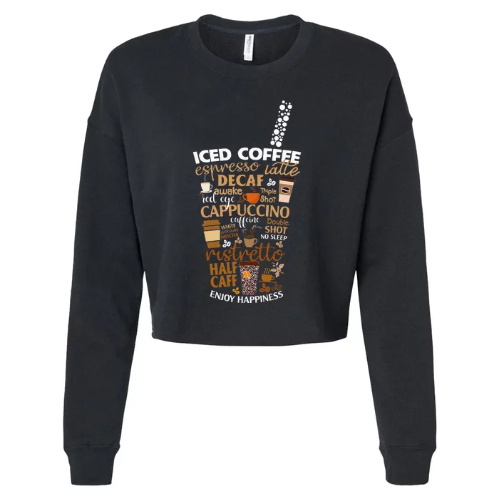 Iced Coffee Cup Coffee Lover But First Coffee Espresso Latte Cropped Pullover Crew