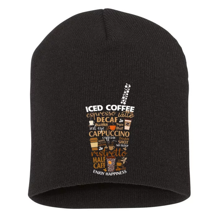 Iced Coffee Cup Coffee Lover But First Coffee Espresso Latte Short Acrylic Beanie