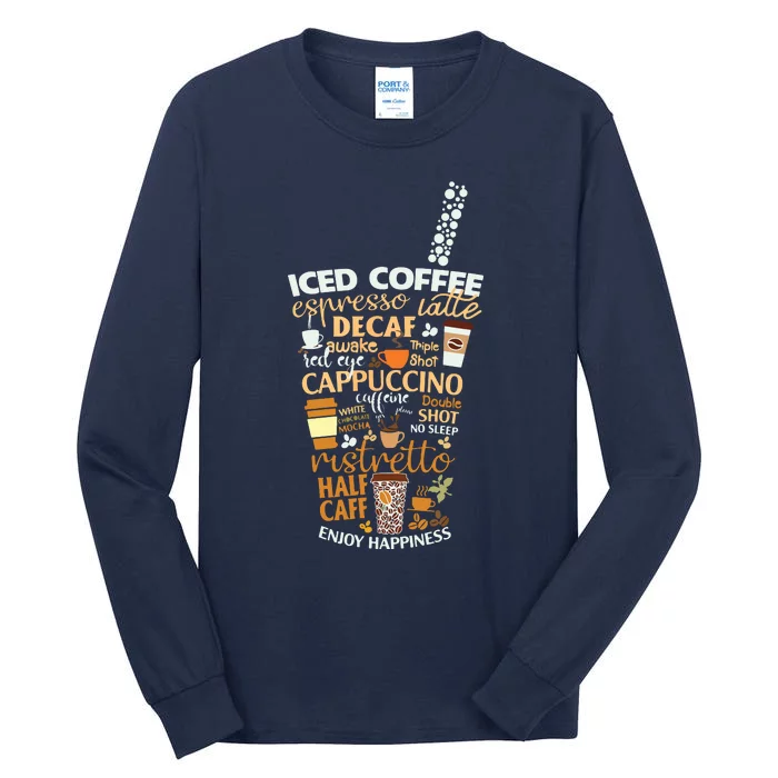 Iced Coffee Cup Coffee Lover But First Coffee Espresso Latte Tall Long Sleeve T-Shirt