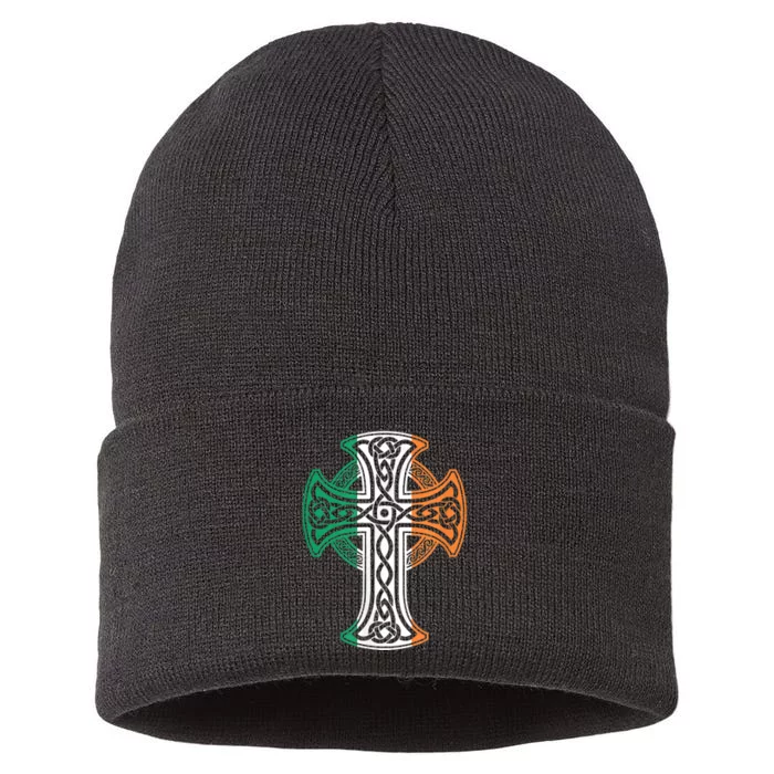 Irish Celtic Cross Christ Celtic Knot Ireland Flag Shamrock Sustainable Knit Beanie