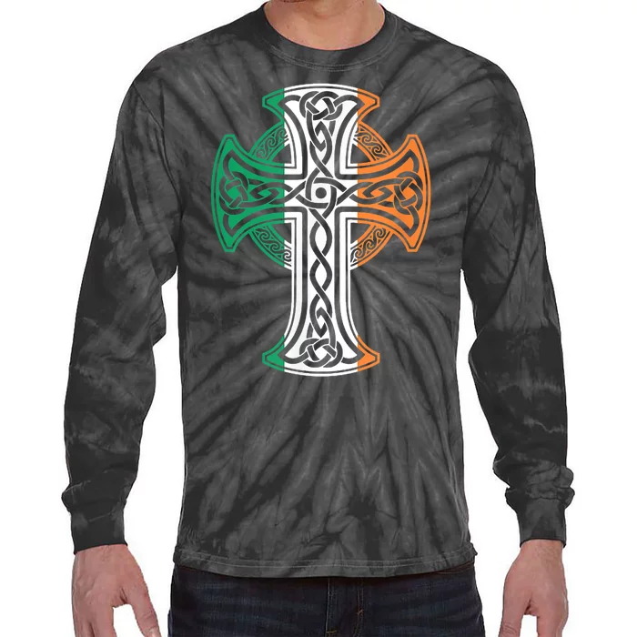 Irish Celtic Cross Christ Celtic Knot Ireland Flag Shamrock Tie-Dye Long Sleeve Shirt