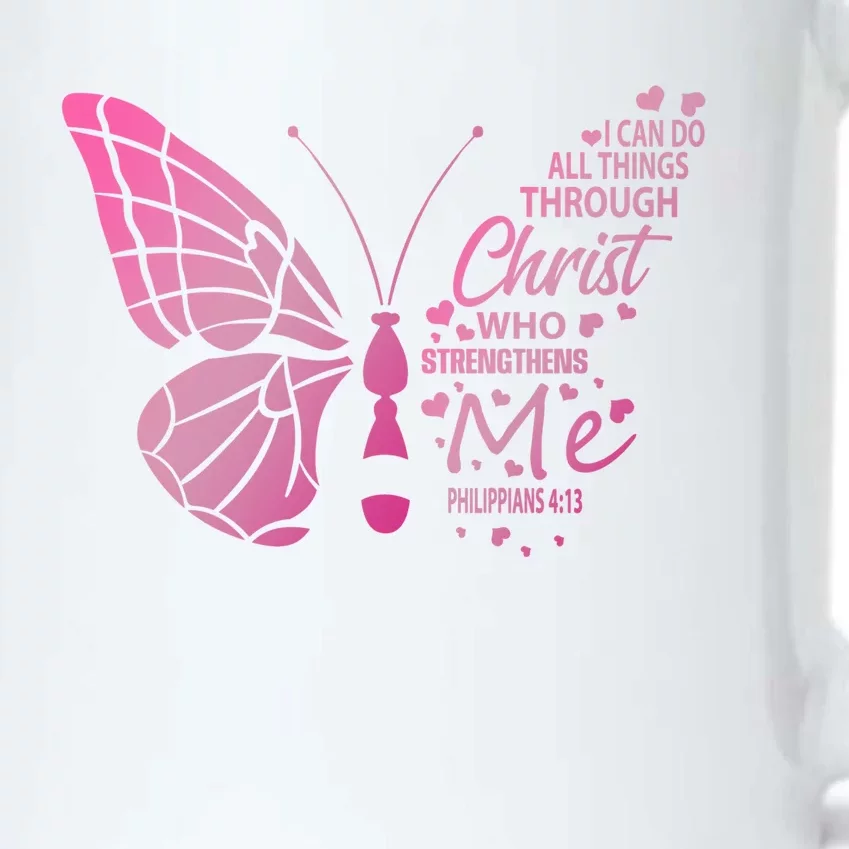 I Can Do All Things Through Christ Religous Bible Butterfly Funny Gift Black Color Changing Mug