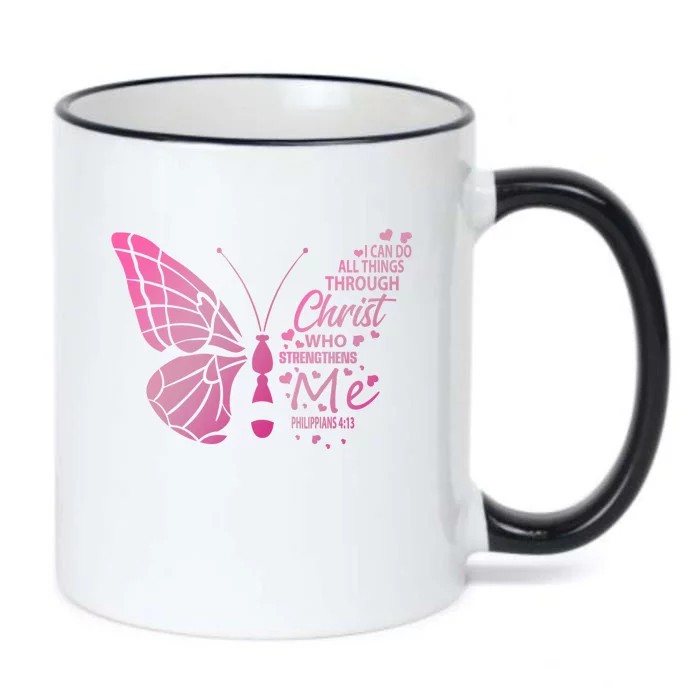 I Can Do All Things Through Christ Religous Bible Butterfly Funny Gift Black Color Changing Mug