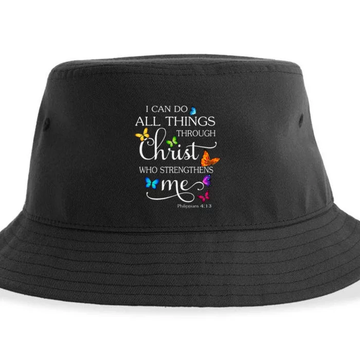 I Can Do All Things Through Christ Butterfly Art Religious Sustainable Bucket Hat